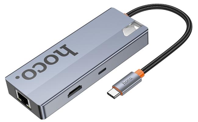 HOCO HB51 6-in-1 Multi-Function Converter(HDTV+RJ45+PD+USB3.0*3) - Gray